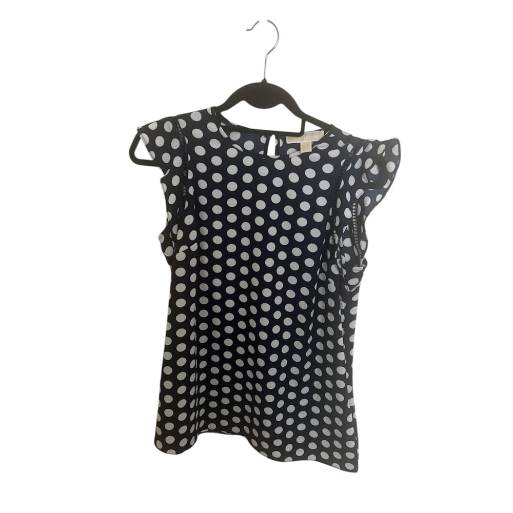 MICHAEL Michael Kors Black and White Ruffled Sleeveless Blouse